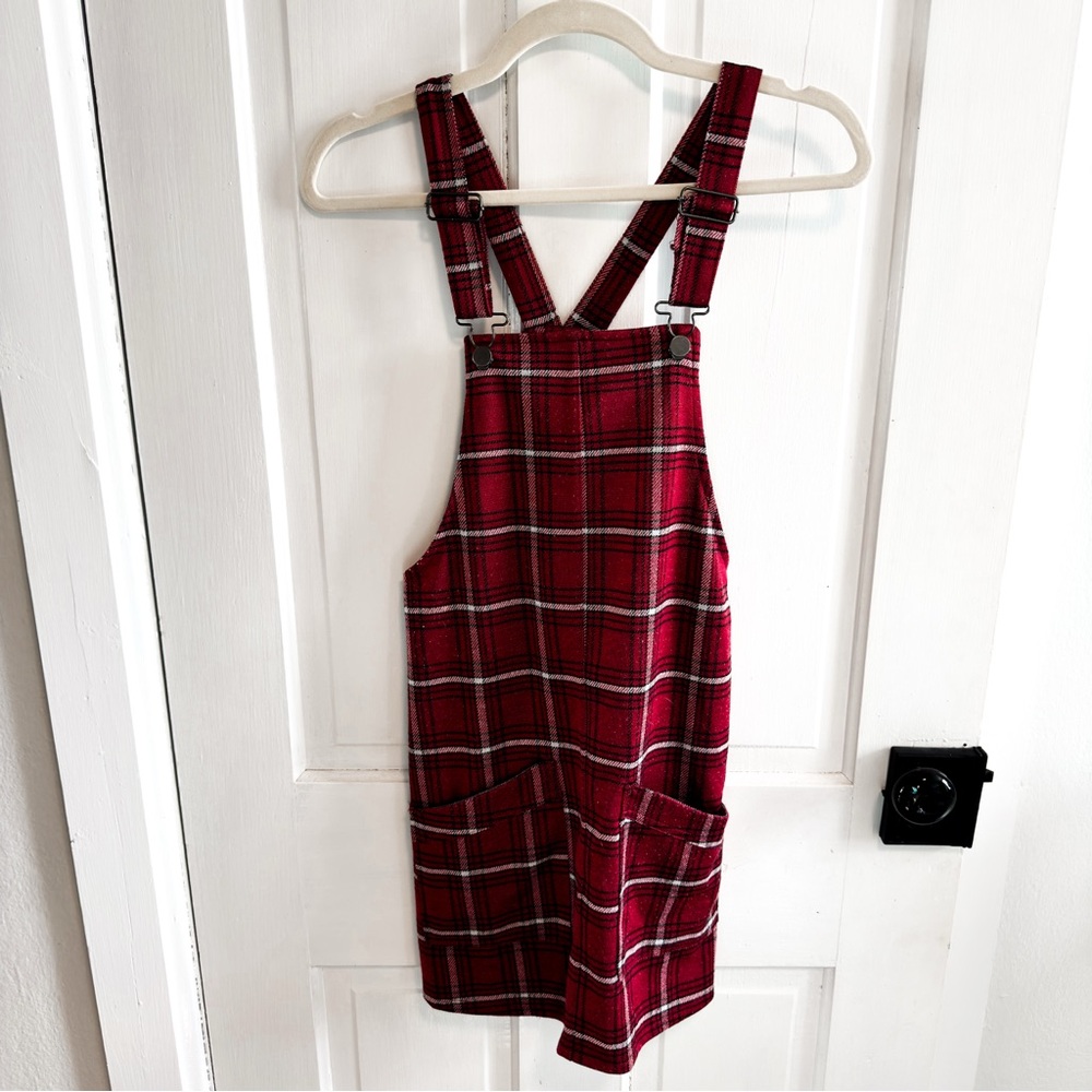 No Boundaries Red and Black Plaid Pinafore dress